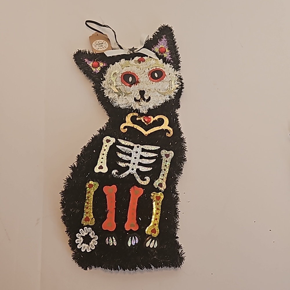 Hand crafted Halloween Cats Set of 2 Black Cats Handmade Holographic Bone detail - Picture 4 of 17